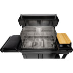 Traeger Timberline XL with the lid open, showing the cooking racks