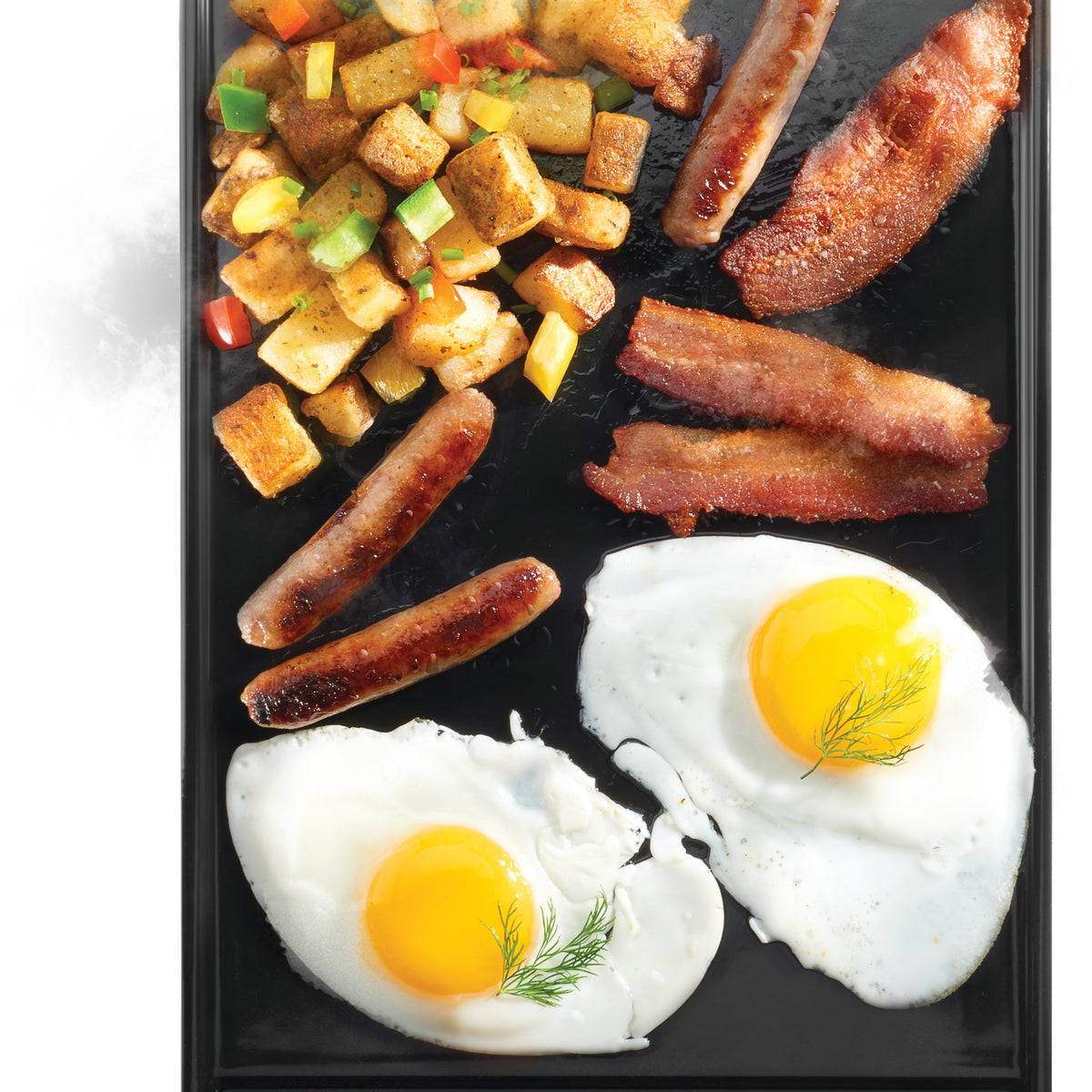 Breakfast cooking on the Napoleon cast iron SIZZLE ZONE griddle