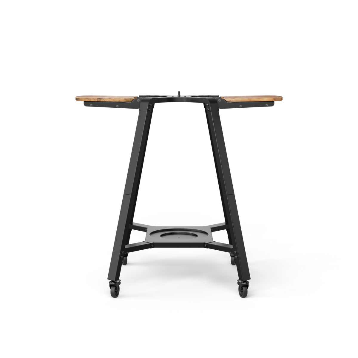 Gozney Arc + Arc XL Stand with wooden side shelves, front view