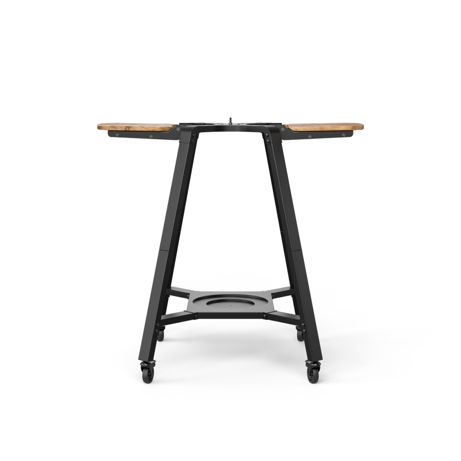 Gozney Arc + Arc XL Stand with wooden side shelves, front view