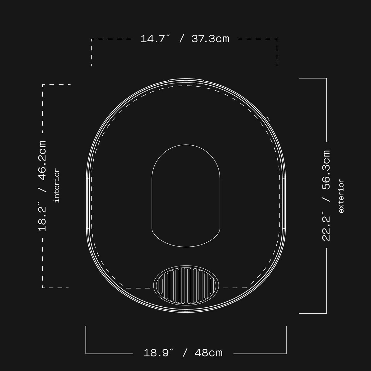Gozney Arc dimensions, top-down view