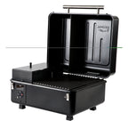 Traeger Ranger portable pellet grill with the lid open
