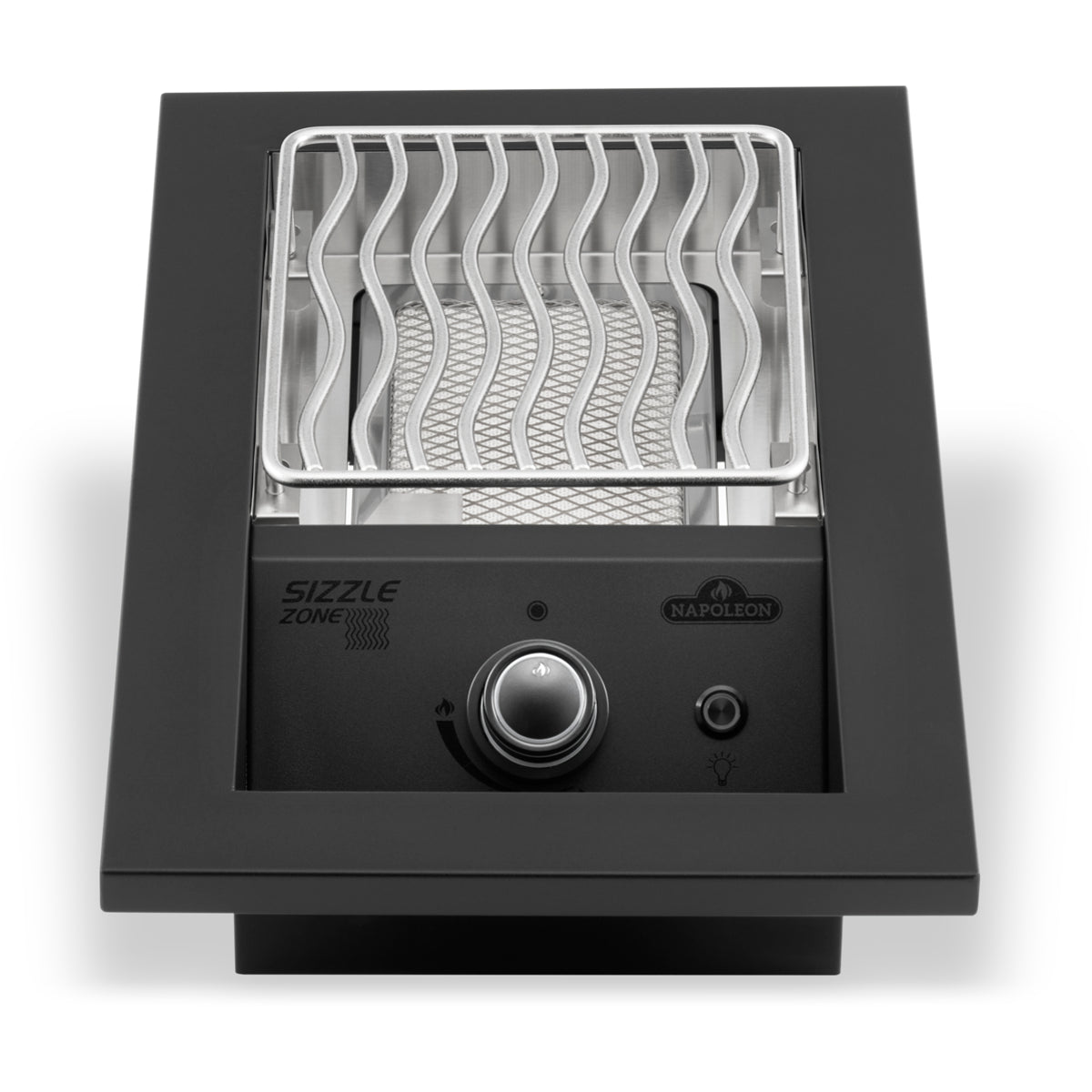 Napoleon drop-in 10 inch infrared side burner in matte black with the grid raised