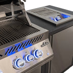 Napoleon 10 inch infrared side burner installed beside a built-in grill in an outdoor kitchen