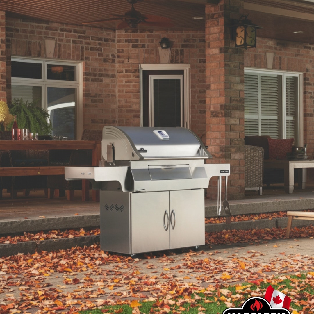 Napoleon Professional 605 charcoal BBQ on a patio