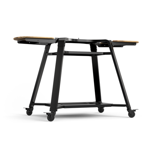 Gozney Dome (Gen 2) Stand with wooden side shelves, angled view