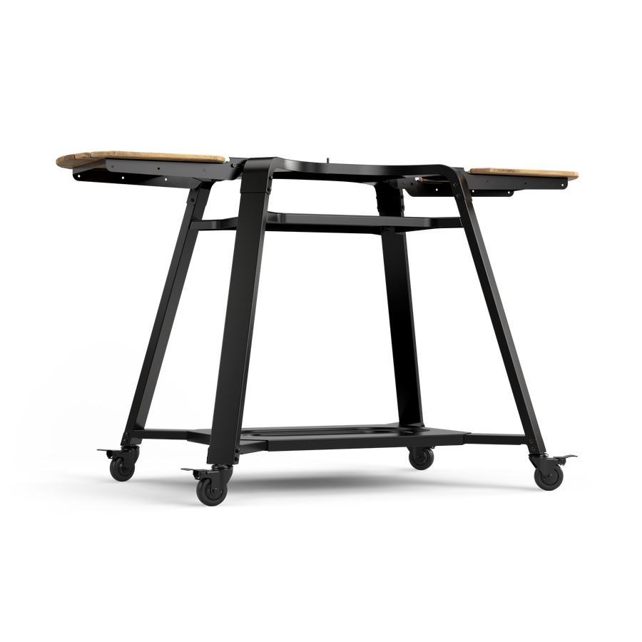Gozney Dome (Gen 2) Stand with wooden side shelves, angled view