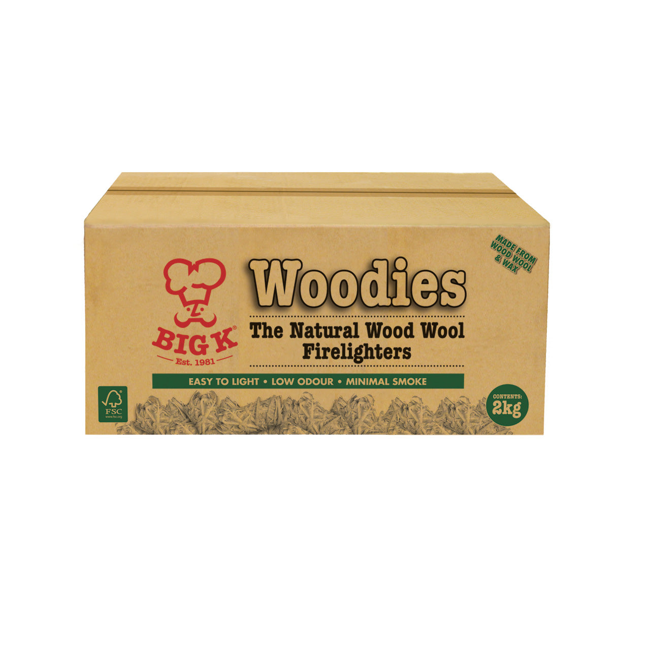 BIG K Woodies Natural Wood Wool Firelighters FSC® Certified in a Box