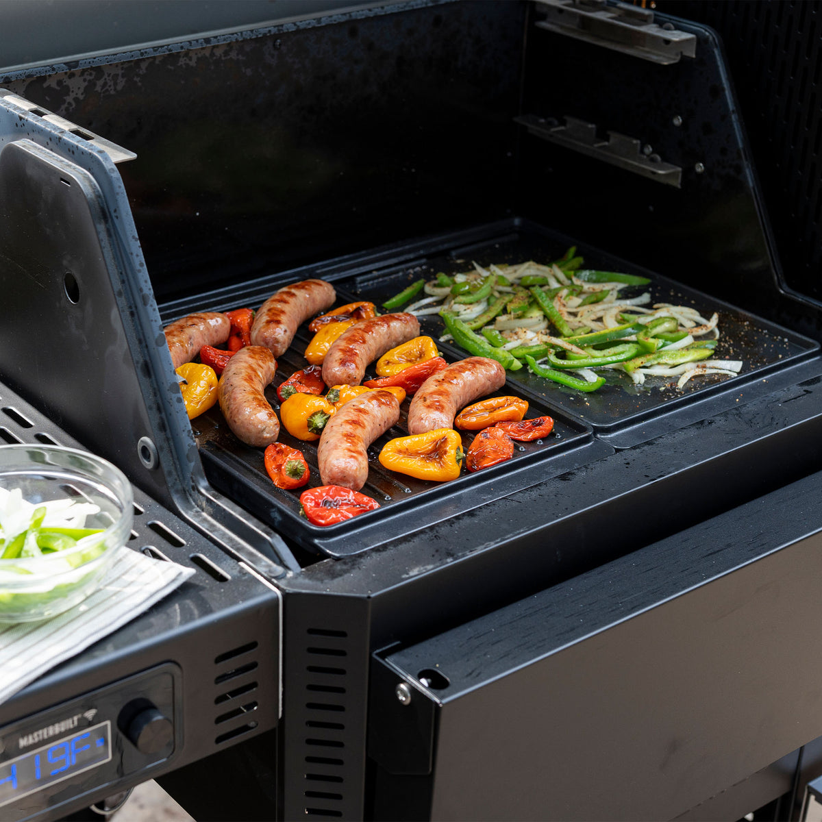 Cooking on the Masterbuilt half-grate griddle insert