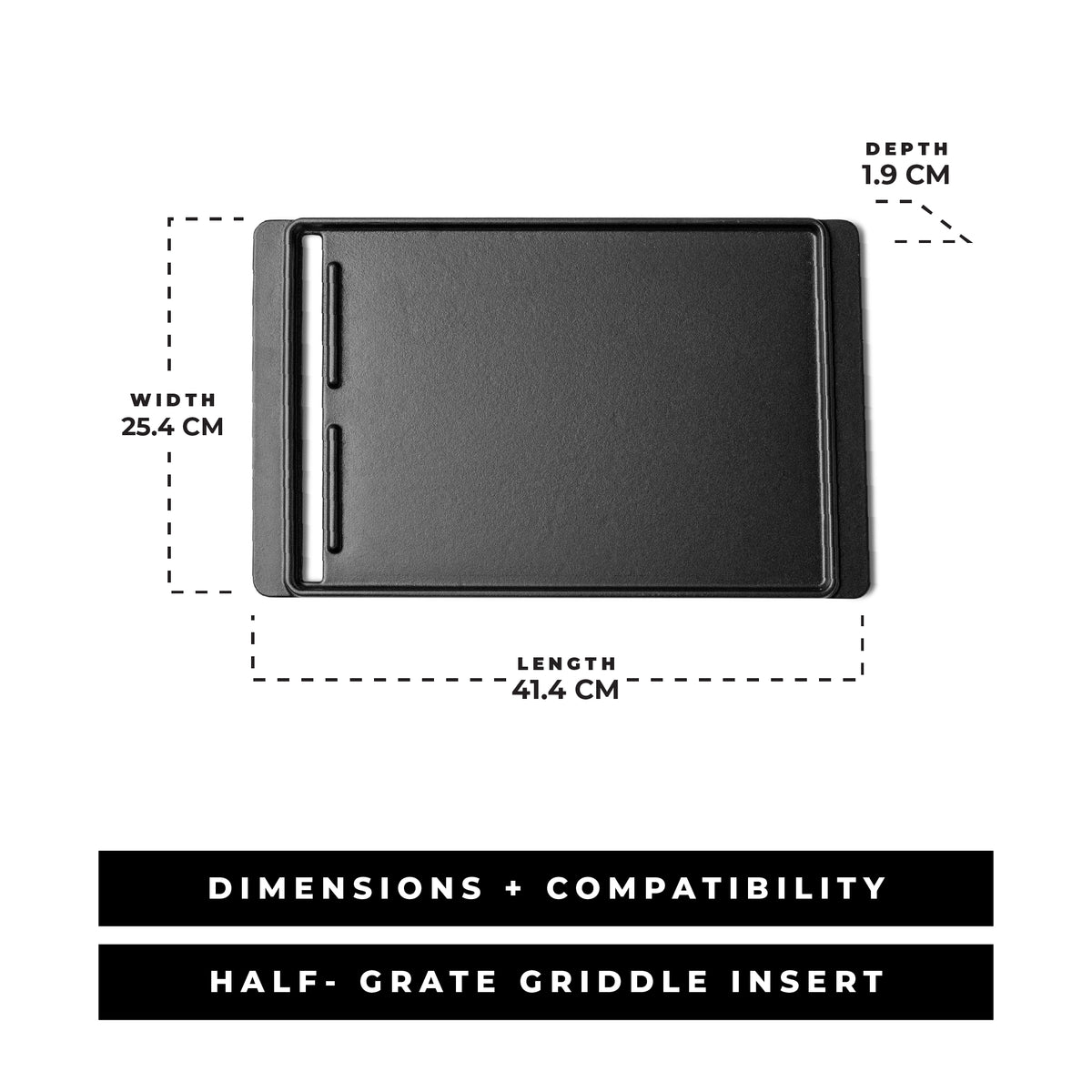 Dimensions and compatibility of the Masterbuilt half-grate griddle insert