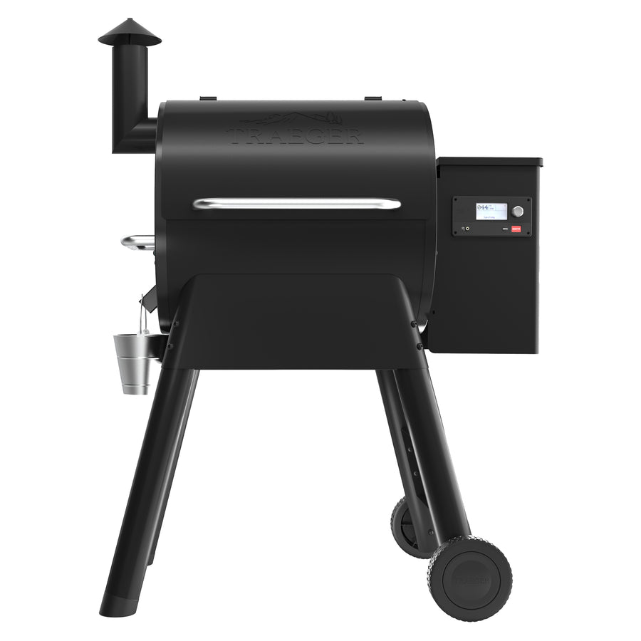 Traeger Pro 575 wood pellet grill in black, front view