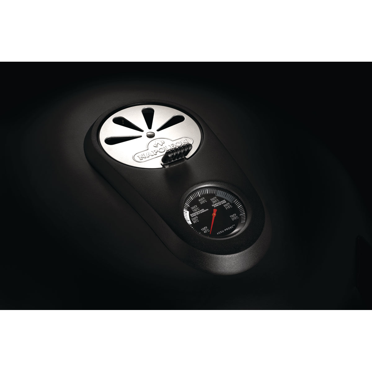 Lid temperature gauge on the Napoleon Pro22 Phantom charcoal kettle