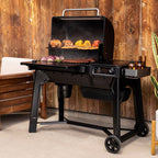 Traeger Woodridge on a garden patio