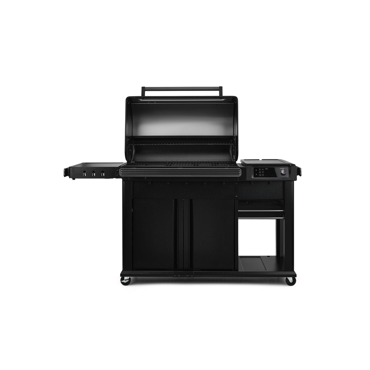 Traeger Woodridge Elite with the lid open, front view