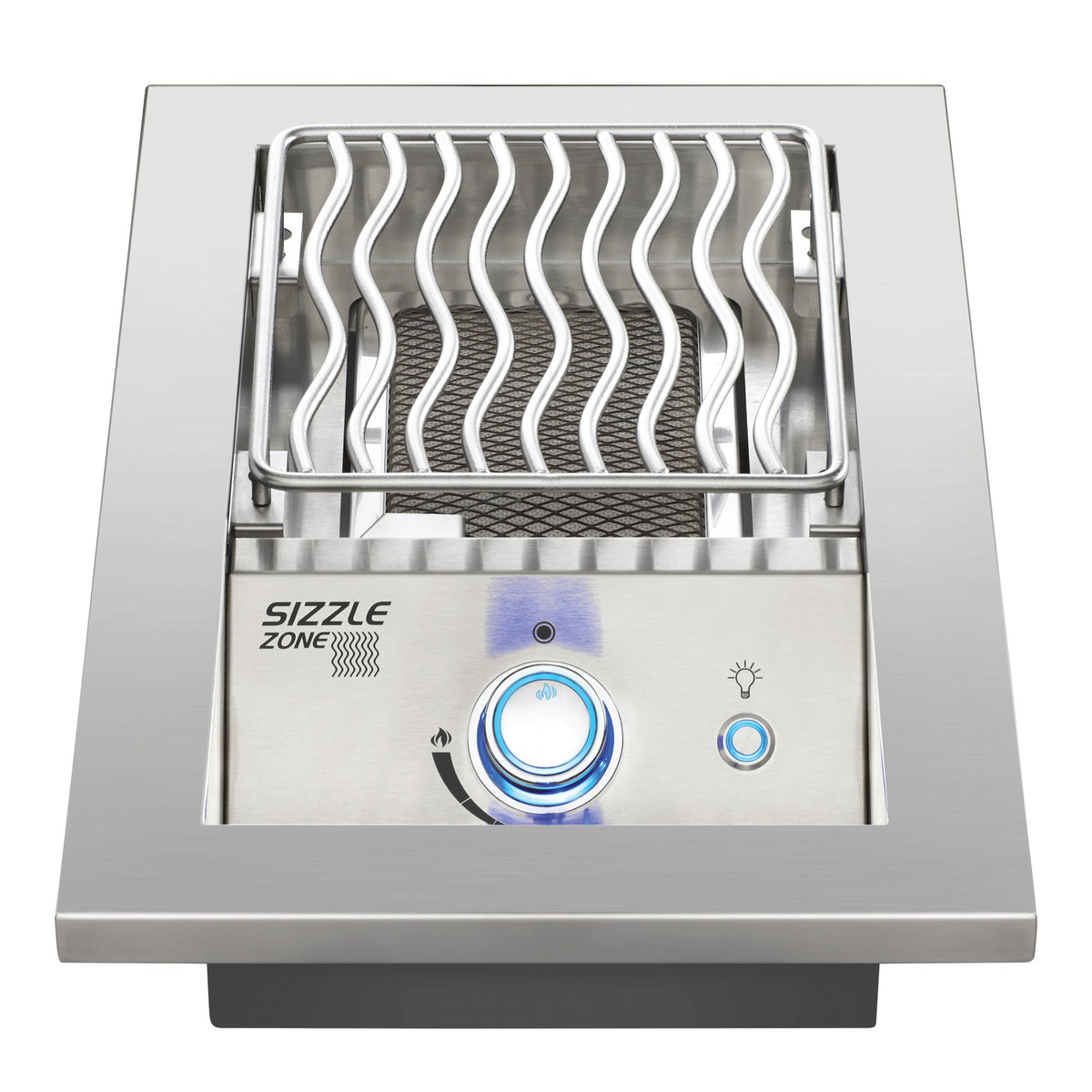 Napoleon 10 inch infrared side burner with the cooking grid in the high position