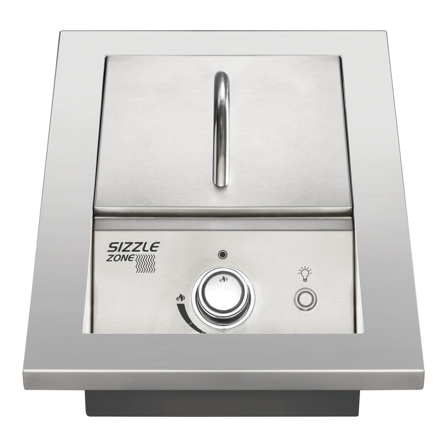 Napoleon drop-in 10 inch infrared SIZZLE ZONE side burner in stainless steel with the lid closed