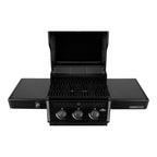 Napoleon Freestyle 365 Gas BBQ from above with the lid open, showing the cooking grids