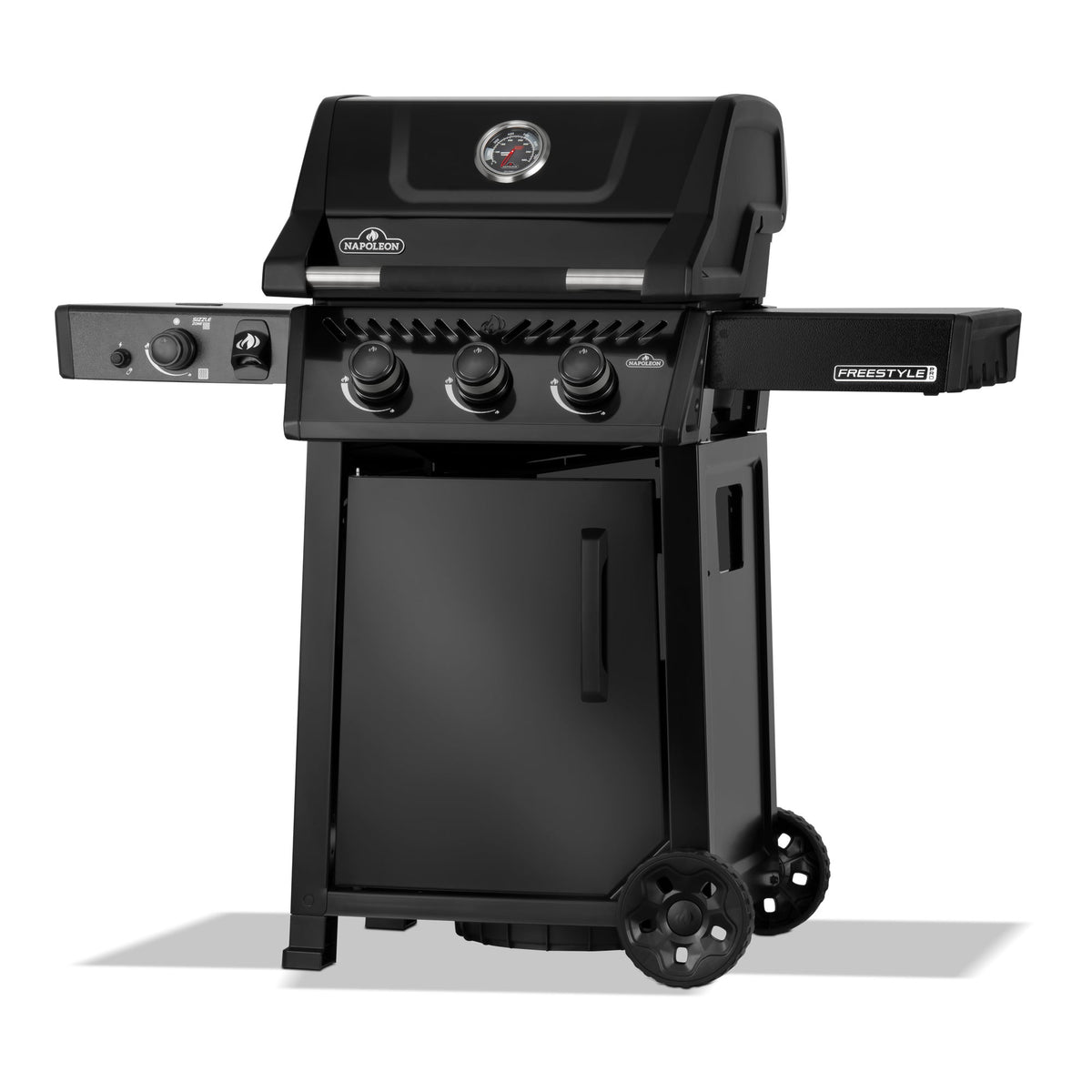 Napoleon Freestyle 365 SIB Gas BBQ, angled view from the left showing the side burner