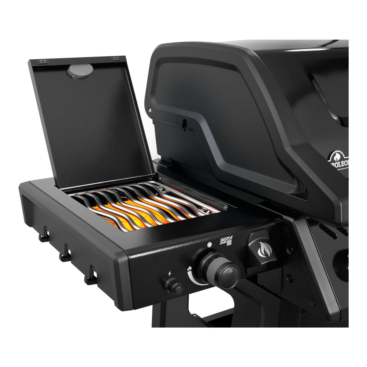 Infrared side burner lit on the Napoleon Freestyle 365 SIB