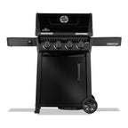 Napoleon Freestyle 425 Gas BBQ in black with cabinet door, front view