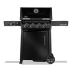Napoleon Freestyle 425 SIB Gas BBQ in black with infrared side burner, front view