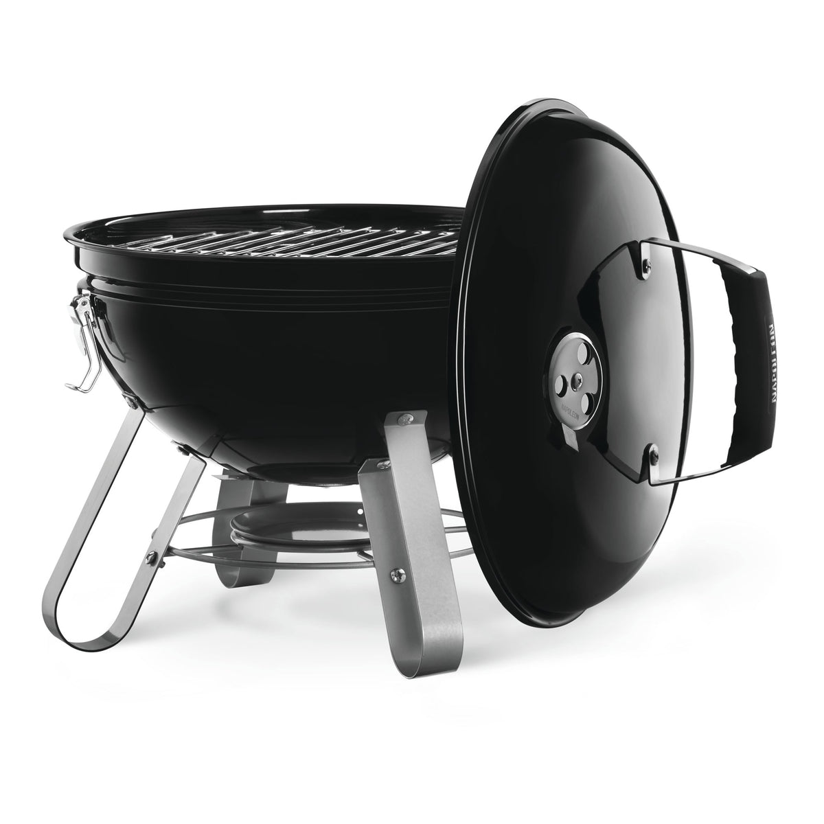 Napoleon NK14 Portable Charcoal Kettle with the lid off, angled view of the cooking grid