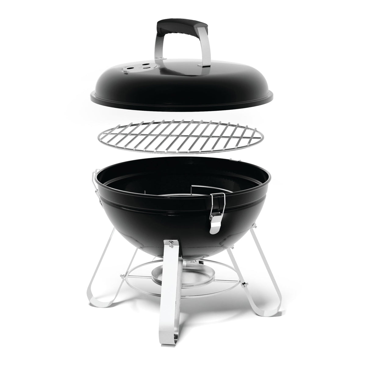 Exploded view of the Napoleon NK14 showing the lid, cooking grid, bowl and legs