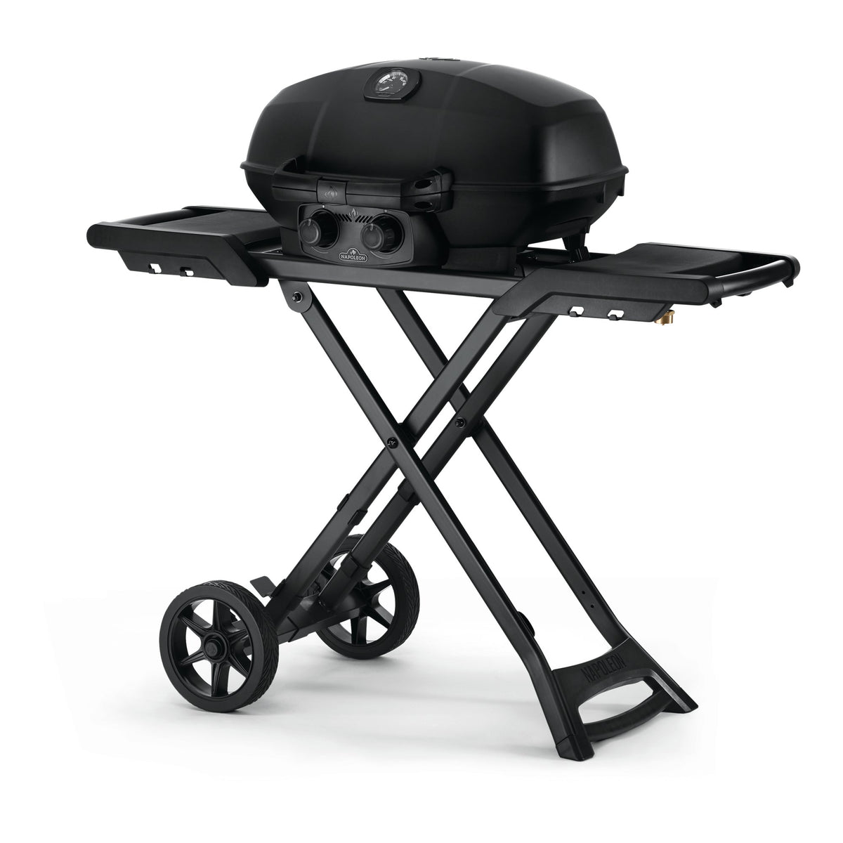 Napoleon Phantom TravelQ PRO285X on its scissor stand, angled view