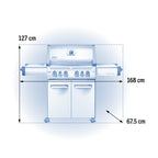 Napoleon Prestige 500 Gas BBQ dimensions: 127cm high, 168cm wide, 67.5cm deep