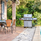 Napoleon Prestige 500 Connected Gas BBQ on a poolside patio