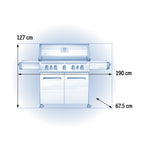 Napoleon Prestige 665 Gas BBQ dimensions: 127cm high, 190cm wide, 67.5cm deep