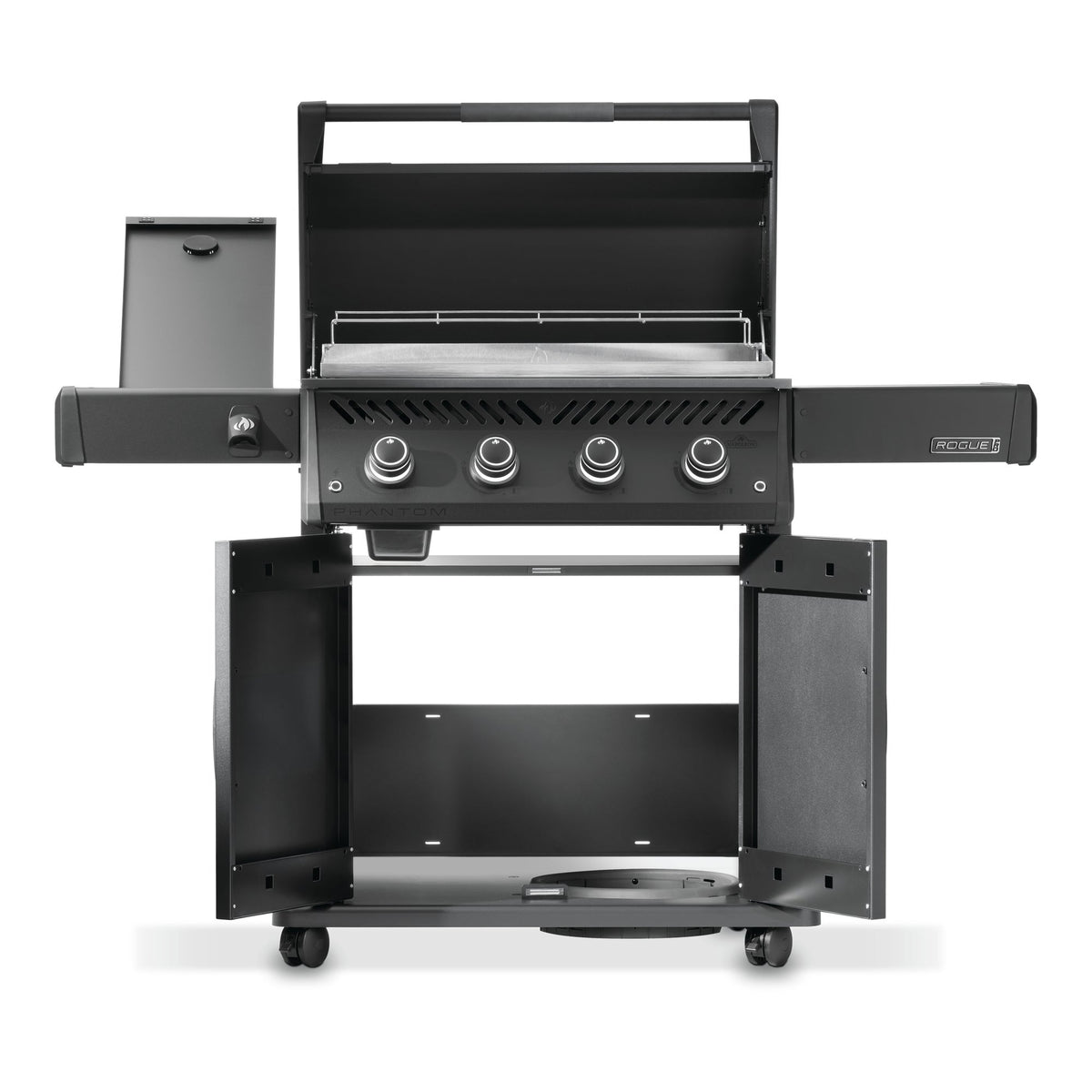 Napoleon Rogue PRO Phantom 30 Plancha with the lid and cabinet doors open