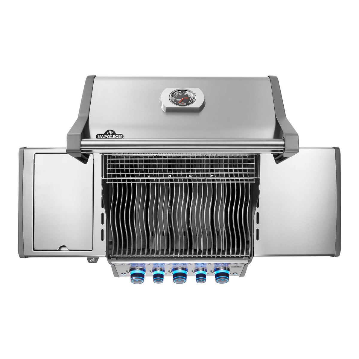 Napoleon Rogue PRO-S 425 Gas BBQ from above with the lid open, showing the cooking grids