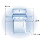 Napoleon Rogue R425 Gas BBQ dimensions: 120cm high, 130cm wide, 63.5cm deep